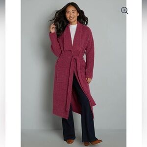ModCloth Cozy Does It robe coat in marled cranberry with pockets sz S NWT